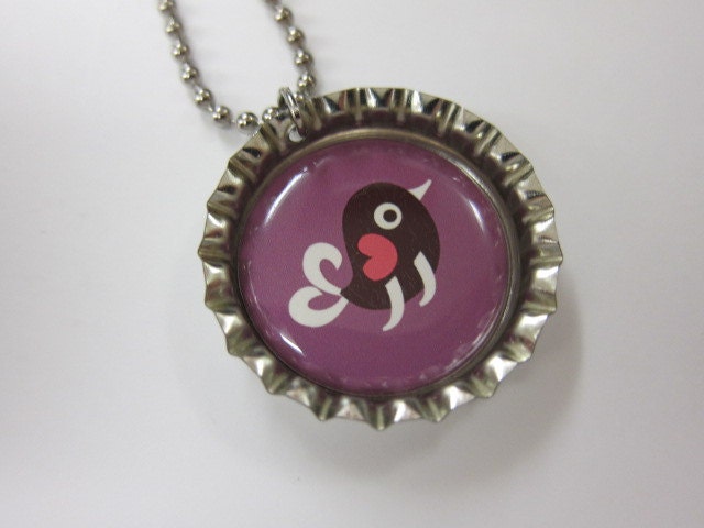 Bottlecap Necklace - Sweet Bird on Purple