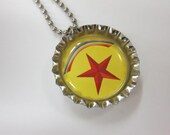 Bottlecap Necklace - Rainbow and Star on Yellow