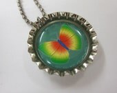Bottlecap Necklace - Butterfly - Green