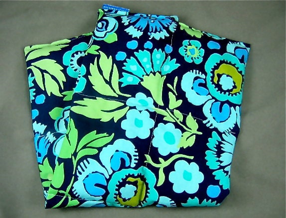 Extra Long Hip Back Heat Pack Hot Cold Therapy Organic Flaxseed Rice  Lavender Scented Amy Butler Deco Rose in Navy