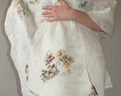 White Swan Nuno felted Wedding Shawl and Brooch silk and wool OOAK, Handmade summer shawl Special Occasion, Ready to Ship
