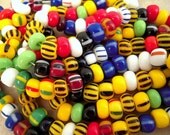 150 Christmas Trade Beads Style Glass Beads, Orange, Yellow, Green, Blue, Striped
