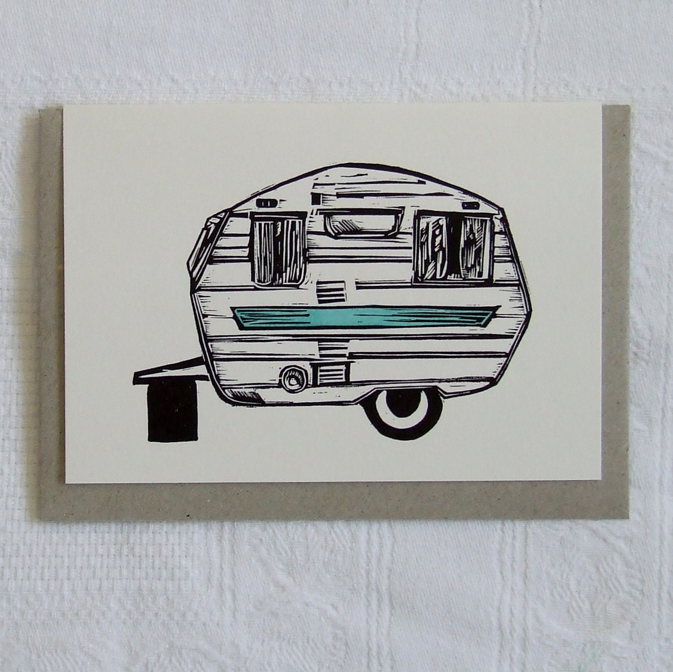 classic Frankin Caravan Linocut greeting card