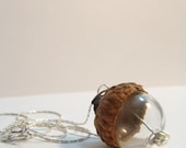 everlasting acorn oak woodland clear glass sterling pendant nature necklace