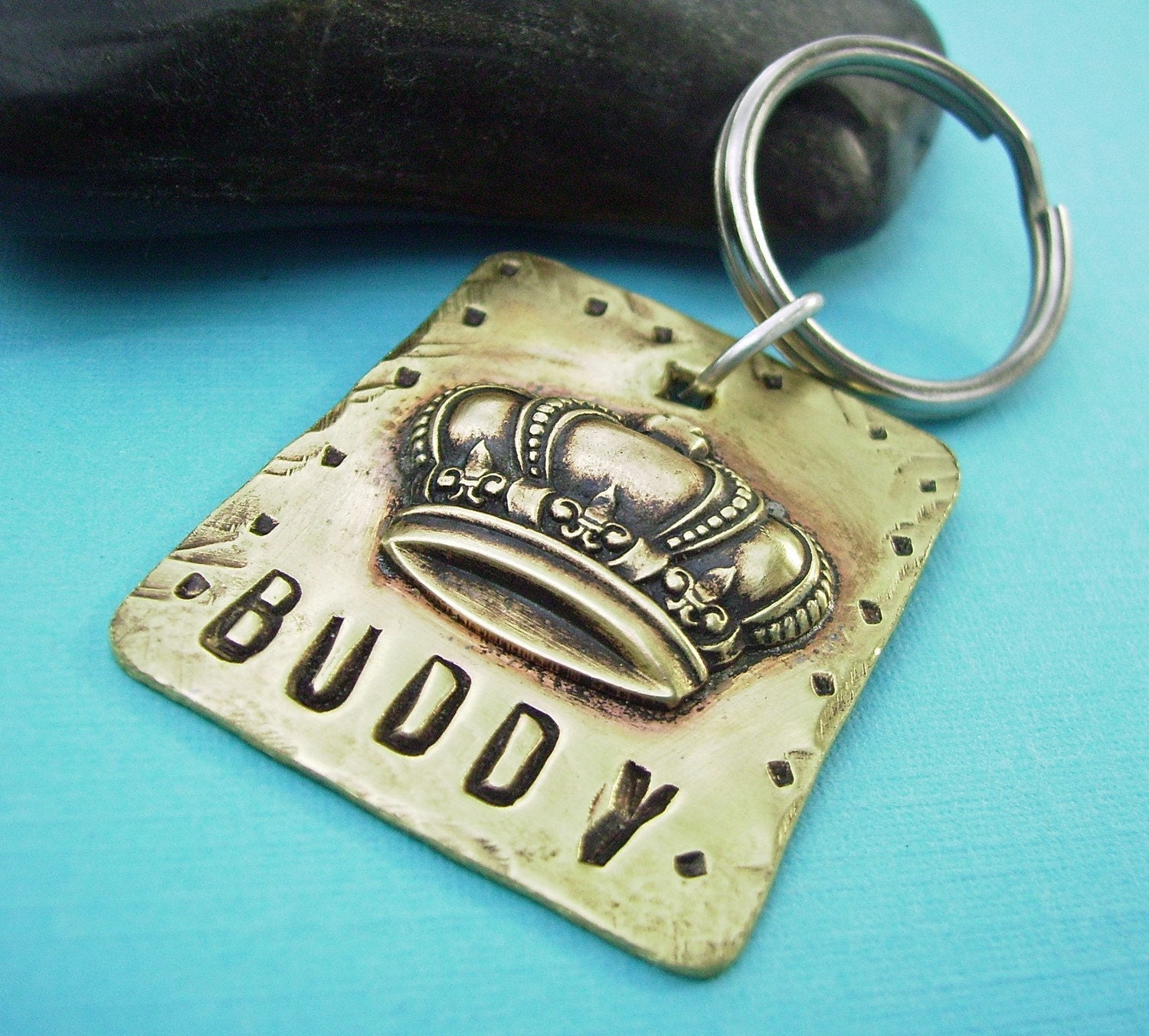 King or Queen Puppy Dog or Cat Pet Id Tag - hand stamped antiqued brass - custom personalized for your furry friend