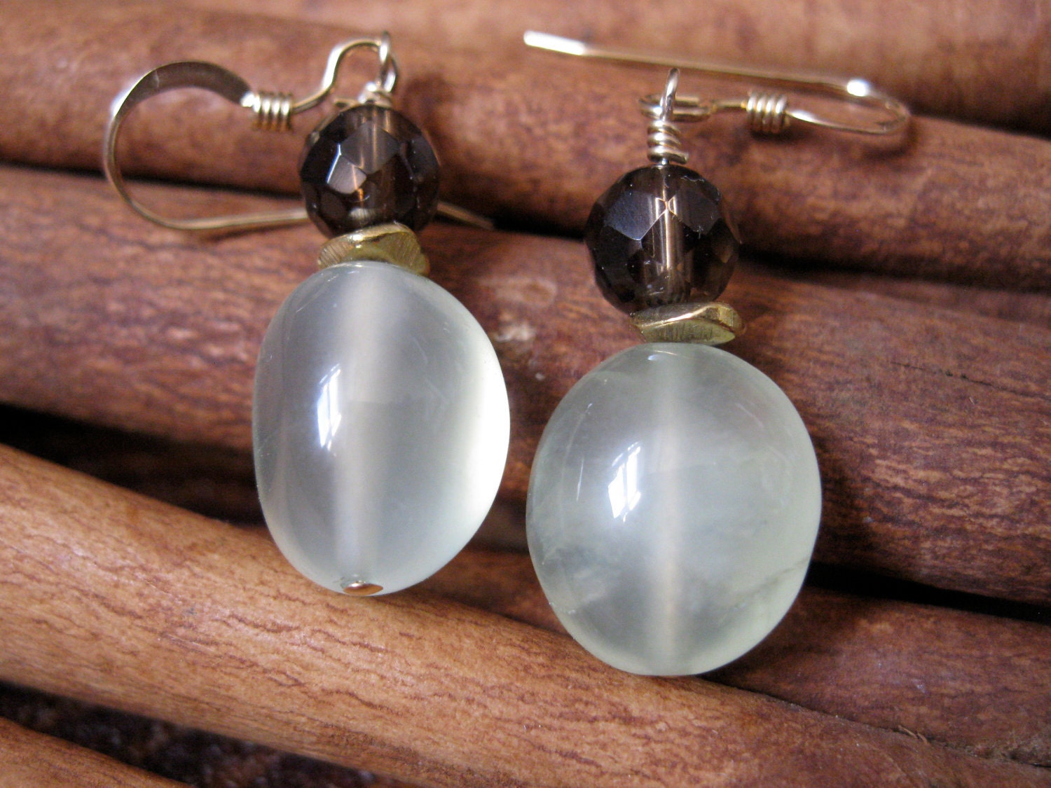 Prehnite, Smoky Quartz Earrings