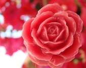 2 Large Pink with Red Tone Lucite Resin Rose Flower Cabochon 40mm