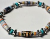 Paper Bead and Turquoise Stretch Bracelet