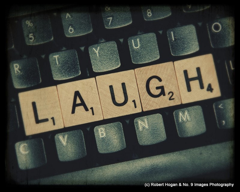 Scrabble Letters Spelling Laugh on Computer Keyboard Vintage Style - 8x10 fine art print