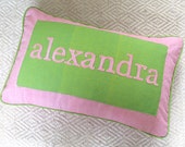 Custom made personalized word name pillow cushion covers 12X18 inch - pink and apple green