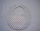 Baby bib, four soft layers, reversible, white with pink  rosebuds