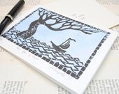 SALE 20% OFF -- Limited Edition  First Sign of Land  Handmade Watercolor Linocut Notecards 5 x 7 inches