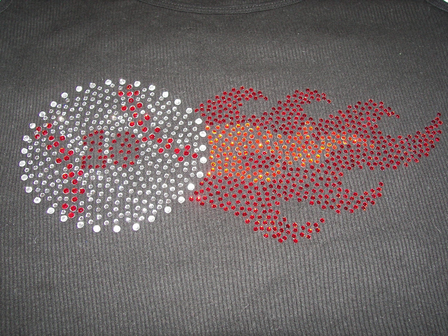 Baseball with Flames custom crystal BLING shirt--UNIQUE design with your favorite player number