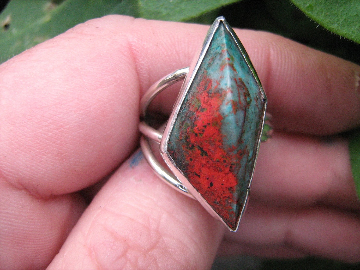 Ring : Don't Let the Sun.. sterling silver with chrysocolla size 7