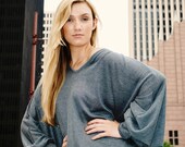 Womens Clothing  Batwing Knit Top Off Shoulder Wide Sleeve Organic Knit in Heather Charcoal Gray Eco-Friendly Knit