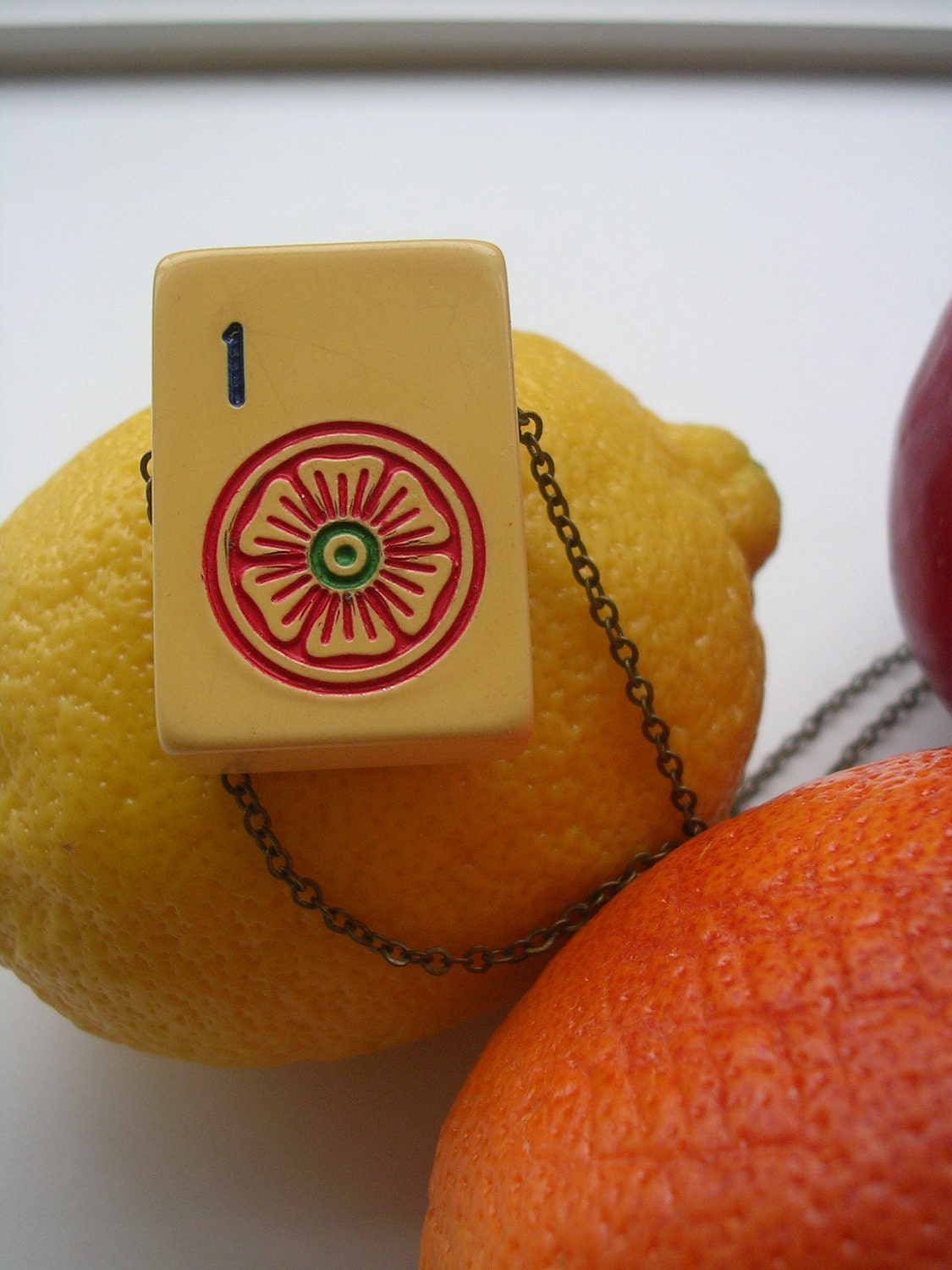 Vintage and Handmade Bakelite Mahjong Tile Necklace