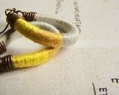 OWEN earrings - textile, leather, antiqued brass (oyster goldenrod canary)