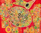 Red Gear Chicken -- Print on Stretched Canvas