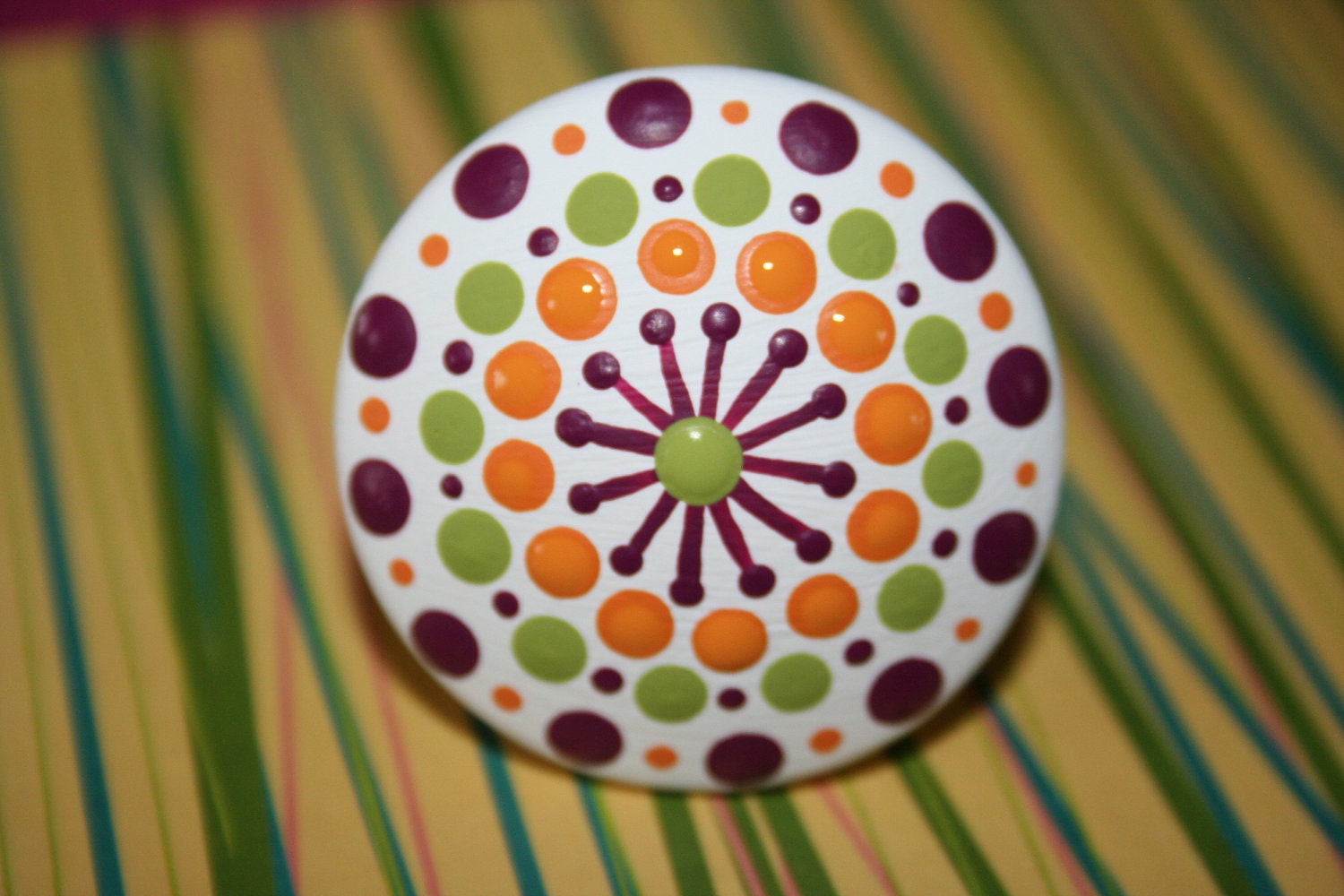 White with Lime Green, Orange, Purple Polka Dot Dresser Drawer Knob