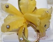 Vintage West Germany Yellow Rhinestone Daffodil Flower Brooch