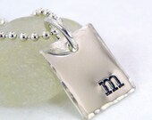Itty Bitty Initial hand stamped and personalized rectangular necklace with hammered edge