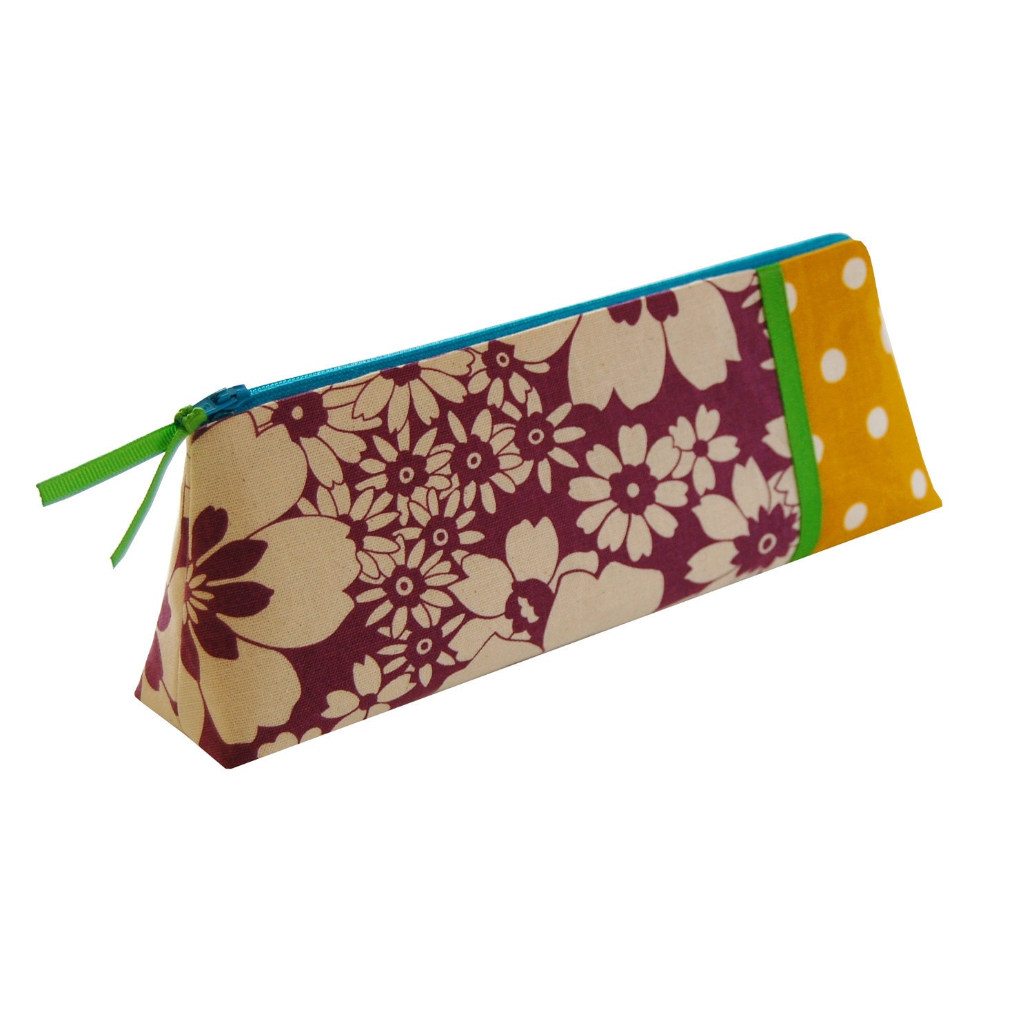 Zipper pouch with flower blossoms on purple