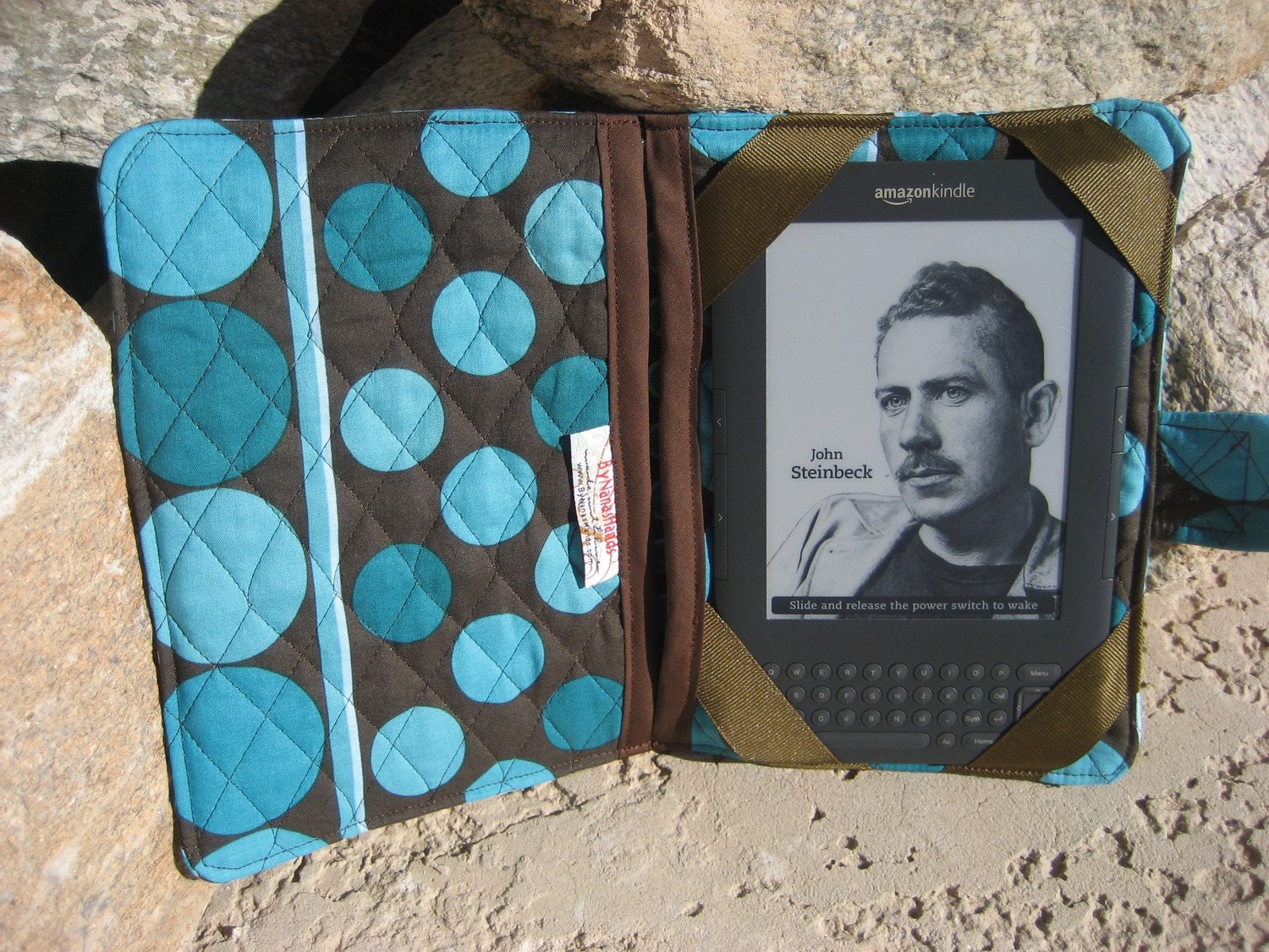 Kindle 3 eReader or Kindle Fire Cover Teal Dots and Dark Brown