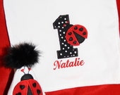 TLB Custom Boutique Little Love Bug Ladybug princess Hat and Bib  Personalized Birthday Party Hat
