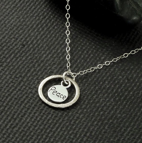 Peace Charm Sterling Silver Stardust Circle Necklace -  Handmade Office Fashion