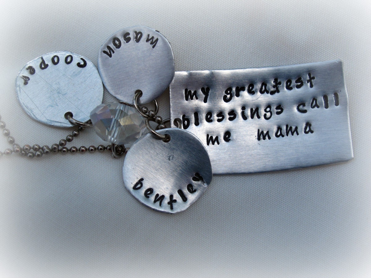 Hand Stamped Jewelry My Greatest Blessings call me Mama Necklace - PureHeartCreations