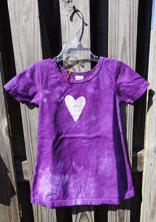 Girls Dress: Purple with Batik Heart, Short Sleeves (4T) READY TO SHIP