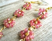 Stadium Love African Pink Ruby Flower Earrings