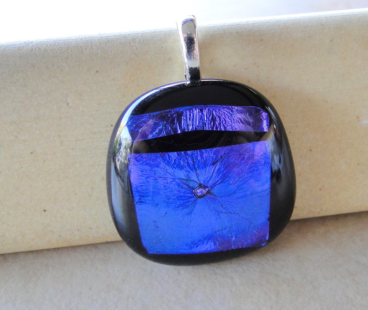 Metallic Purple And Blue Square Dichroic Glass Pendant (247/534)