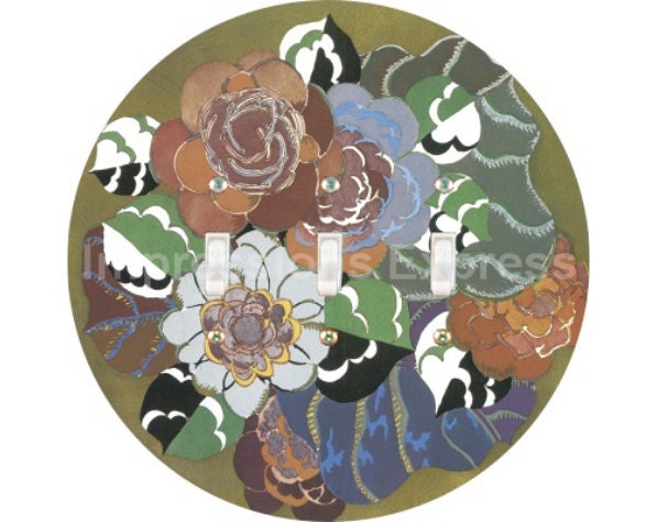 Floral Art Deco Art Nouveau Triple Toggle Switch Plate Cover