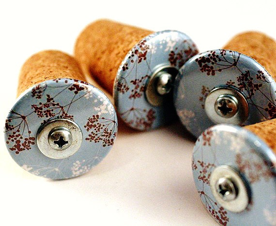 Recycled Pushpin Tacks - Cork - Blue Branches - Upcycled by Uncorked - Stocking Stuffer