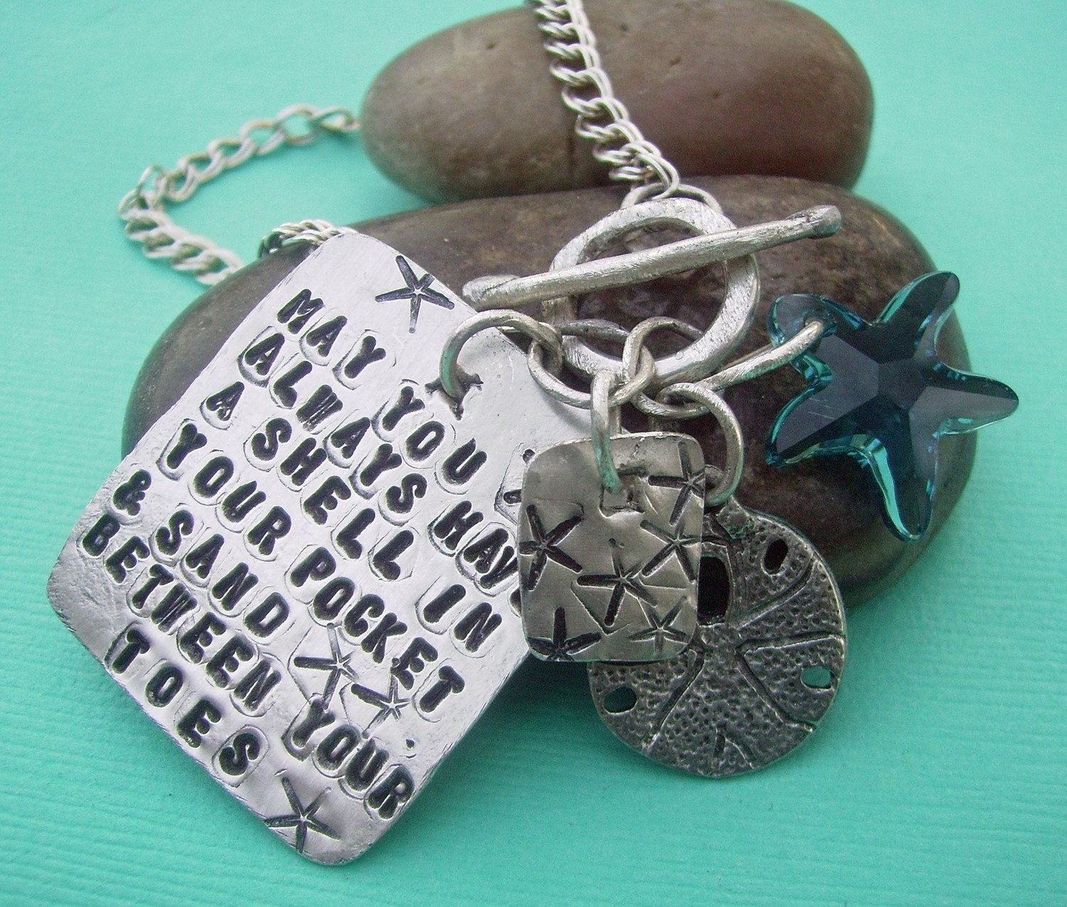 Scriptz BEACH theme Charm Bracelet - hand stamped sterling silver - may be custom personalized