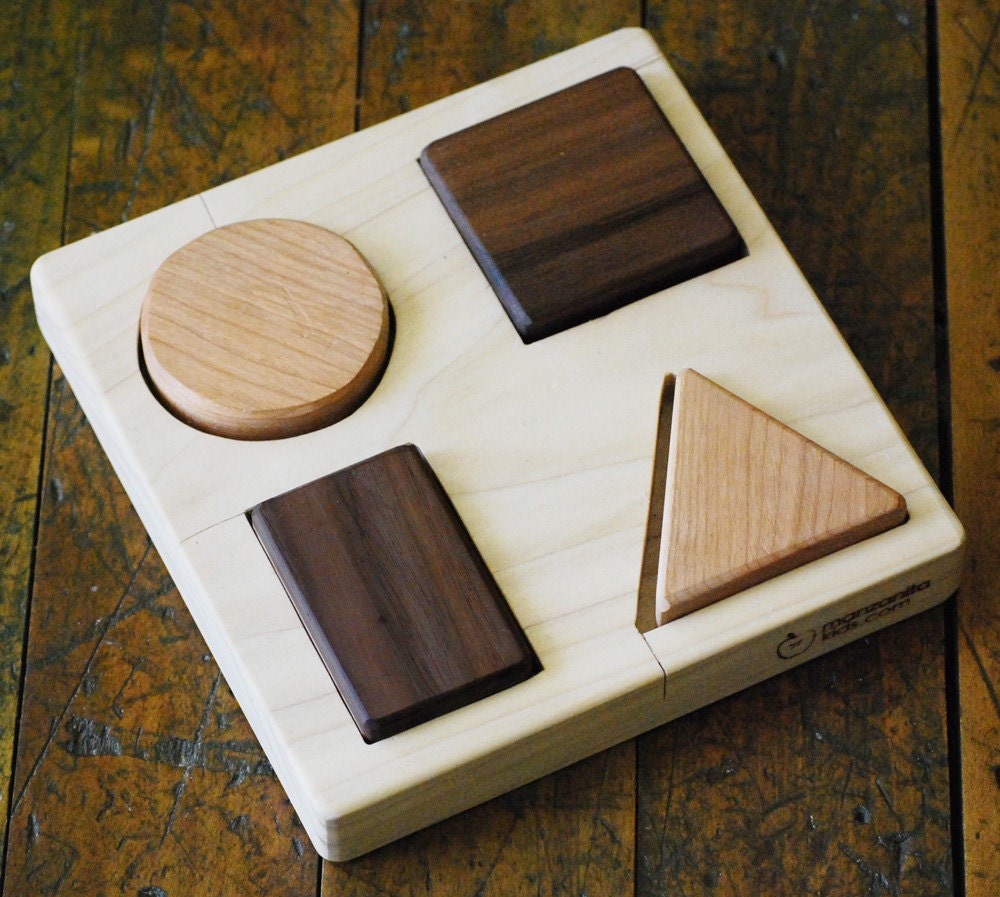 Basic Shapes Educational Wooden Puzzle, montessori preschool natural organic wood classic toy for babies and toddlers