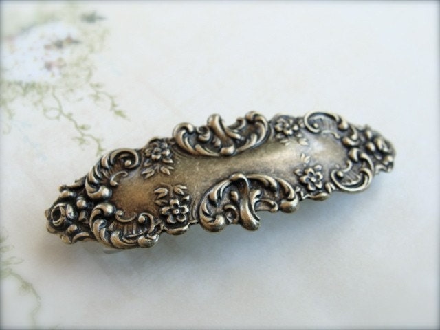 Vintage Style Floral Antique Brass Hair Clip