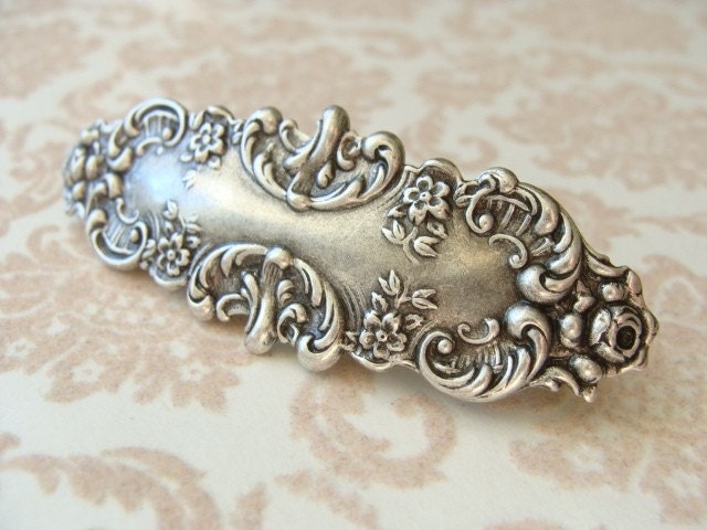 Floral Antique Silver Hair Clip