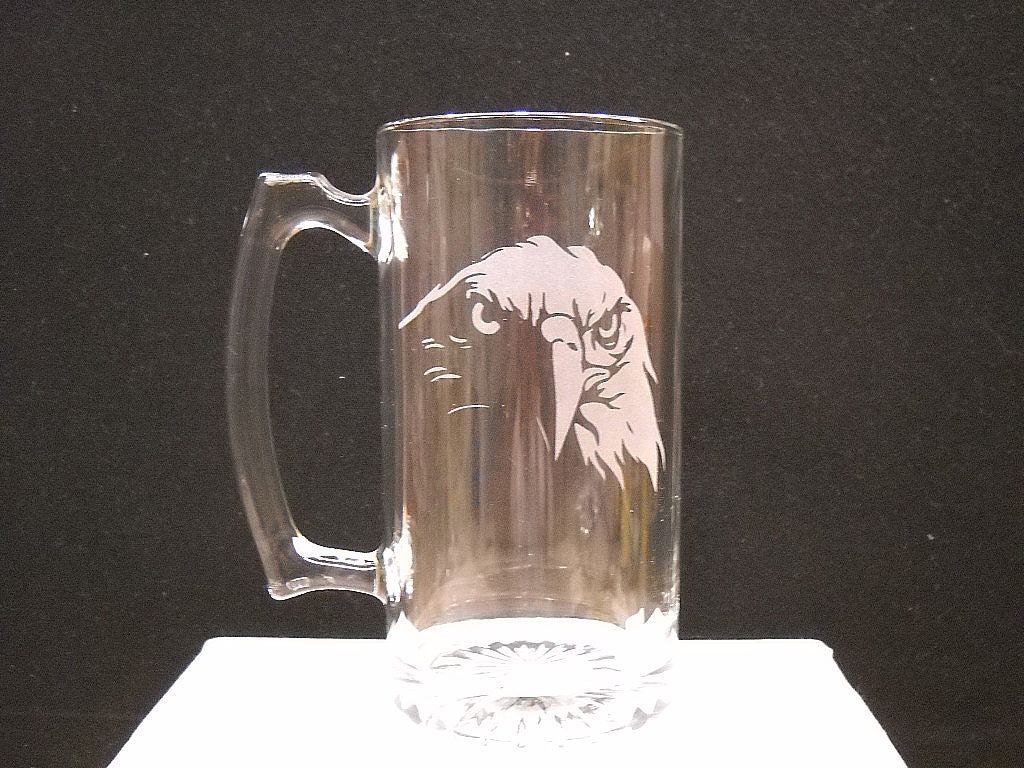 Eagle etched on a beer mug