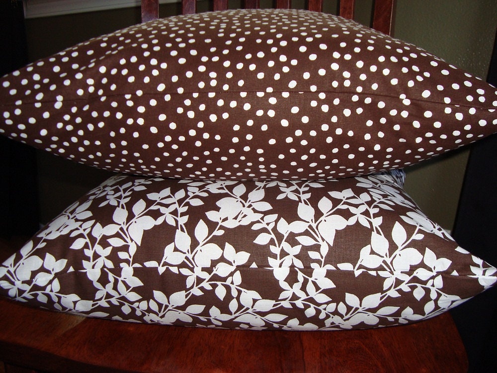 Decorative Accent Pillow Covers-Pair 18inch Chocolate Brown and White