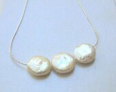 Pearls necklace , Coin Pearls On Sterling Silver Necklace ,Bridal necklace , Bridesmaids gift - Simon designs