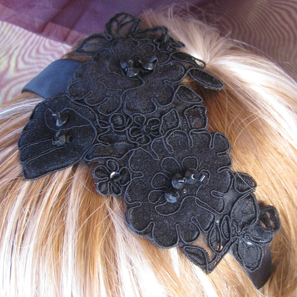 Black Vintage Applique Hair Accessories Headbands