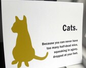 Cats and dead mice- card for friends, animal lovers, thank you WG136