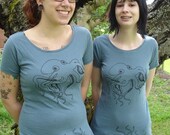 Octopus Scoop Shirt Organic Cotton Ocean Blue Womens XLARGE