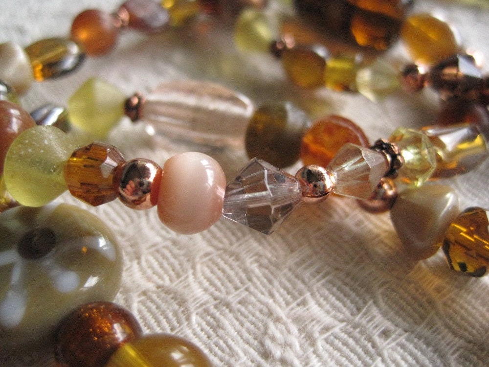 Stretch Bracelet Set Glass Bead Gold Brown Rust