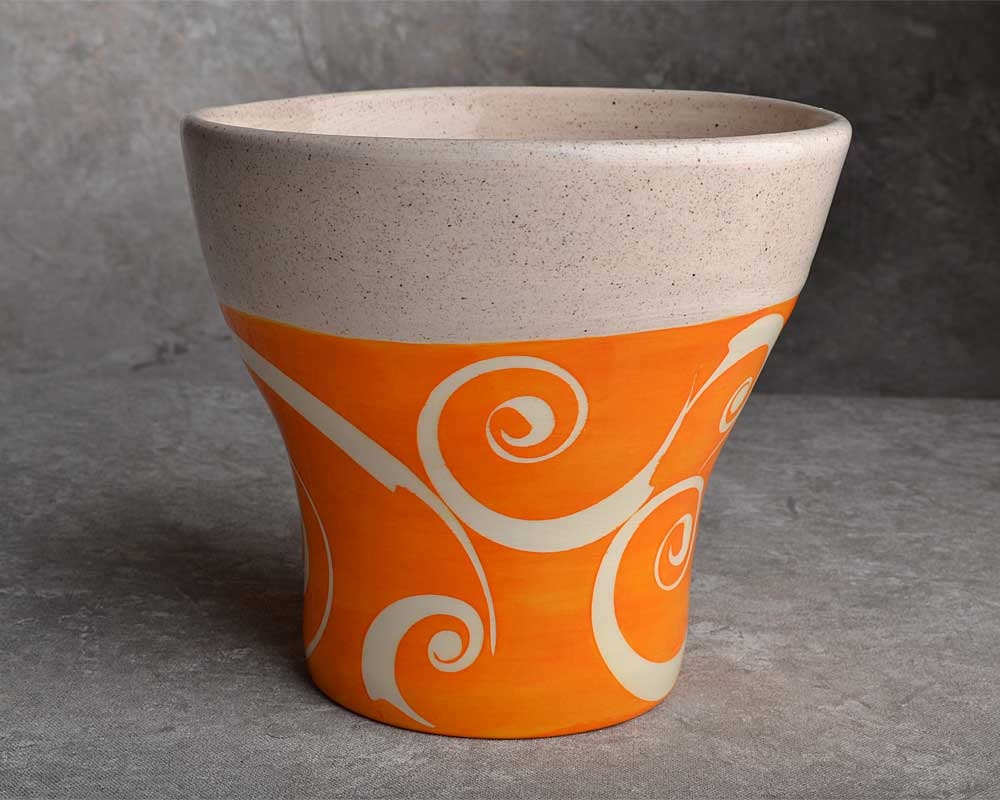 Wheel Thrown Orange Swril Vase by Symmetrical Pottery