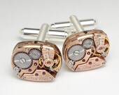 Steampunk cuff links rose gold antique Omega watch movements collectible mens wedding accessory vintage cufflinks by Steampunk Nation 1609