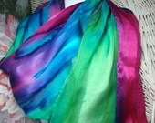 Fuschia Blue Purple Green Hand Dyed Silk Scarf Hawaii