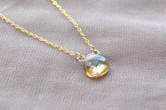 Golden Burst Necklace - teardrop crystal, gold filled, delicate chain - simple bridal or everyday jewelry - adencreations